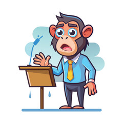 Nervous Monkey Sweating Bullets During Office Presentation – Funny Business Vector Illustration for Workplace Anxiety, Corporate Stress, Public Speaking, and Employee Presentation Moments