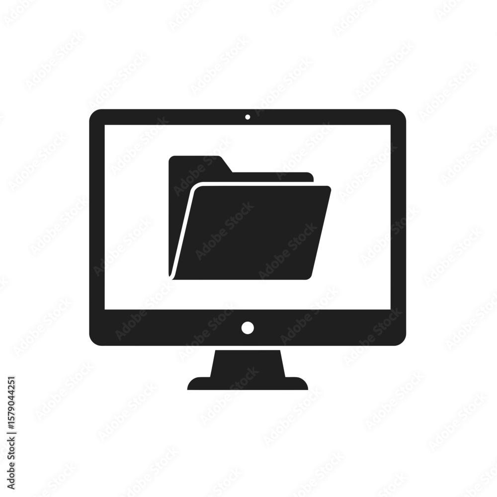Poster digital folder display: a sleek computer monitor showcases a bold folder icon, representing digital 