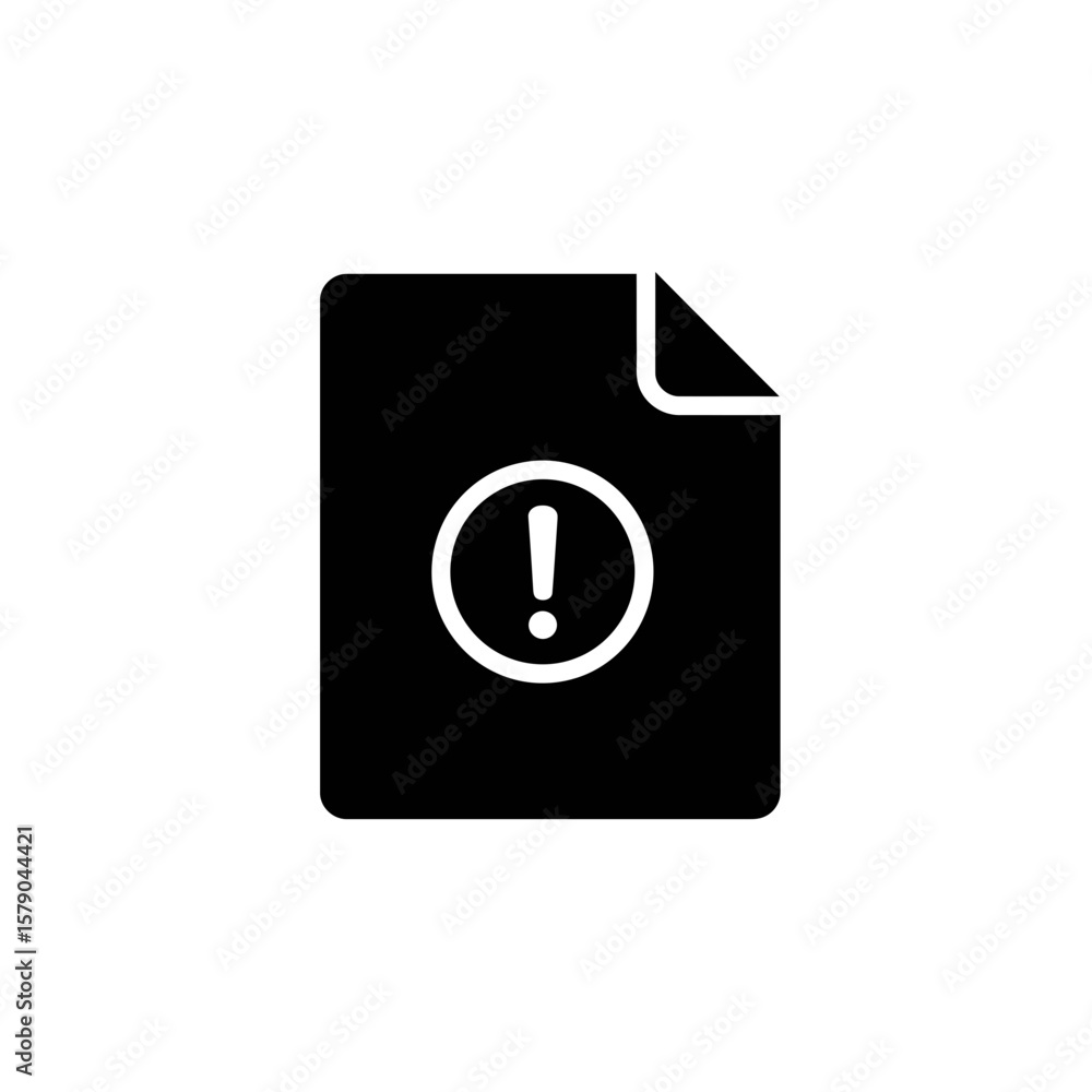 Poster warning document icon: a minimalistic vector graphic of a document with an exclamation mark icon, re