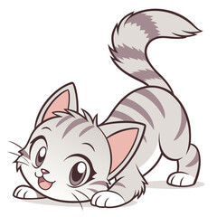 Cute Playful Cartoon Cat in Pouncing Pose – Vector Animal Character for Kids