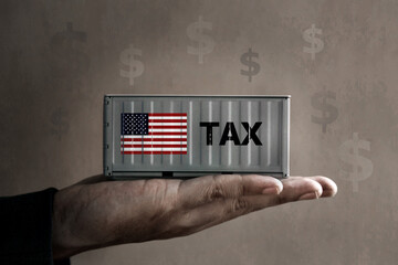 U.S. Tariffs import tax; Container box on hand 
