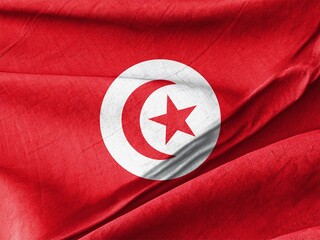Tunisian National Flag Waving Proudly
