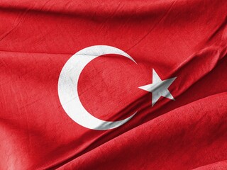 Waving Turkish Flag in Gentle Breeze