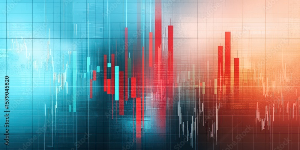 Poster economy balancing assets concept. abstract financial data visualization with vibrant colors and dyna