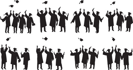 Graduation Ceremony Silhouette Celebrating Academic Success and New Beginnings with Cap Throwing