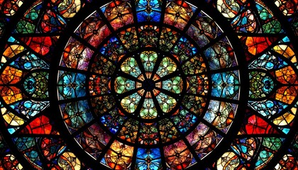 Colorful stained glass rosette pattern
