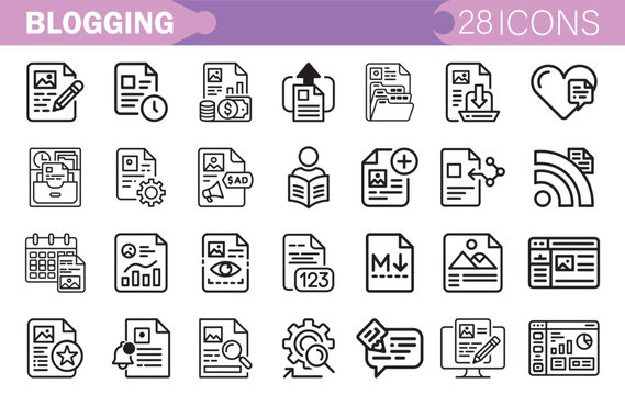 Blogging Icons Collection Content Creation, Articles, SEO, Social Media, Publishing, Writing, Marketing, Blog Post, Editing, Analytics