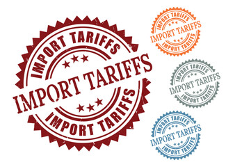 Tariff and Duty Stamp Icons, Import Regulation Grunge Vector Pack  