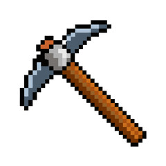 Fototapeta premium Pickaxe Pixel Art Icon in Retro Style