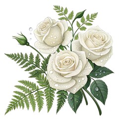 Elegant White Roses Bouquet Floral Arrangement Wedding Flowers Botanical