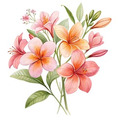 Peach and Pink Lily Bouquet Watercolor Floral Botanical Art Print Flower Arrangement Wedding Decoration
