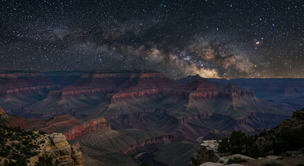 Grand Canyons layered cliffs under a starry Milky Way sky