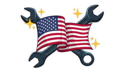 Crossed Wrenches with American Flag for Patriotic Labor Day
