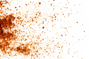 The Photograph of paprika powder scattered on white background
