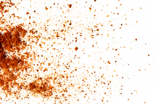The Photograph of paprika powder scattered on white background
