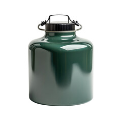 Obraz premium Green metal water canister with a black lid and handle cutout isolated on transparent bg, png