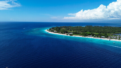 Aerial of Gili Meno beach in Lombok, Indonesia