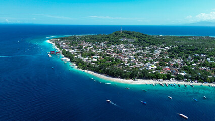 Aerial of Gili Trawangan beach in Lombok, Indonesia