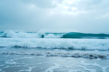 Tranquil Ocean Waves Crashing on Shore Serene Seascape ai generated