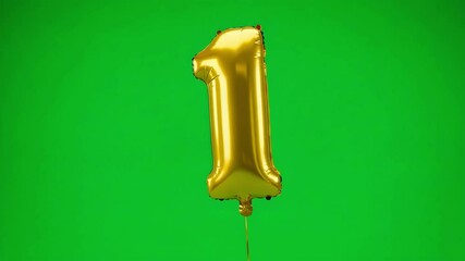 Golden Balloon Number One Floating Against Bright Green Background - Powered by Adobe