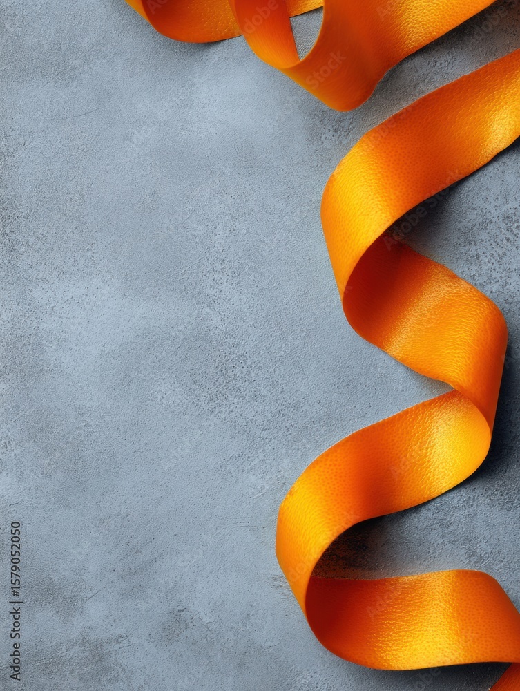 Poster floating orange zest ribbon on a soft matte background with ample blank space above for creative des