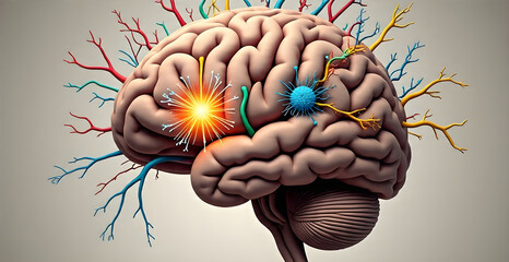Brain impulses. Neuron system. Human anatomy