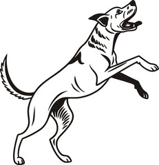 Fototapeta premium A vector silhouette illustration of a jumping black domestic dog, cat, and wild horse design icon