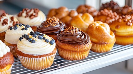 Delicious Cupcakes and Muffins on a Wire Rack