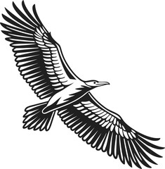 Obraz premium Black vector silhouette of a flying eagle with outstretched wings, symbolizing freedom and wildlife