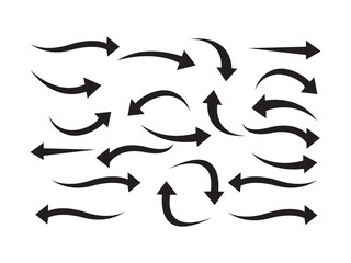 Set of Vector Arrows in Various Directions A collection of stylized black arrows of various shapes and directions.