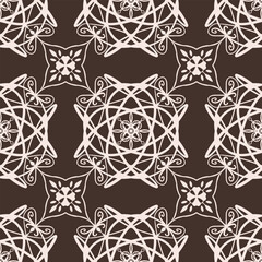 Floral seamless pattern. Vector repeating ornament tile on chocolate background. Great for fabric and textile, wallpaper, packaging design.