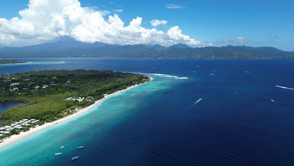 Aerial of Gili Meno beach in Lombok, Indonesia