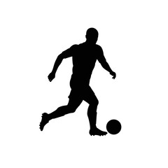 Naklejka premium Soccer Player Silhouette: A dynamic silhouette of a soccer player gracefully dribbling the ball, showcasing athleticism and the passion of the game.