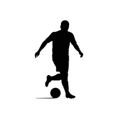 Obraz premium Soccer Silhouette: A dynamic silhouette of a soccer player in action, showcasing a powerful stance and control over the ball. The image is simple yet evocative, suggesting speed, skill.
