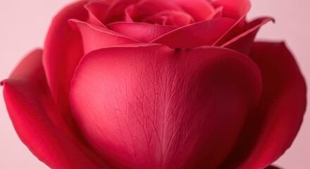 A close-up view showcases the intricate details of a vibrant red rose, revealing its delicate petals.