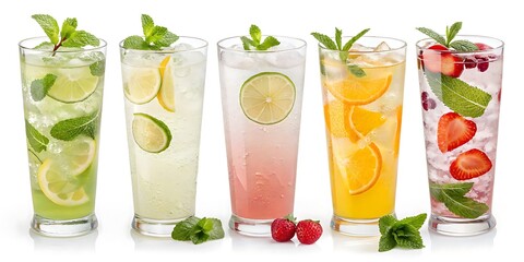 Fototapeta premium Refreshing Summer Drinks Lime Lemon Strawberry Orange Infused Beverages