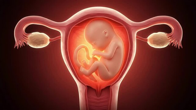 Fetal Development Inside the Uterus During Pregnancy in a Digital Illustration