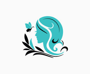 Elegant Teal Woman Silhouette with Butterfly Design