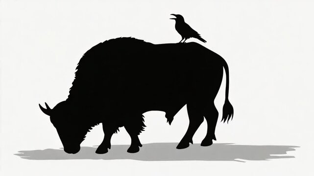 Bison Silhouette with Crow