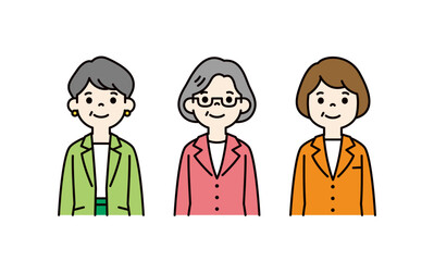 年配のビジネスウーマンの、カラフルな上半身イラスト素材セット＿ベクター＿カラー