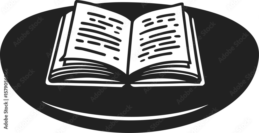 Poster open book with visible text pages on round surface learning, knowledge, literature, reading concept,