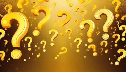 floating yellow question marks on a gold background