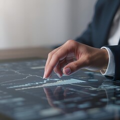 Businessman working on computer and solving puzzle with hand on office table