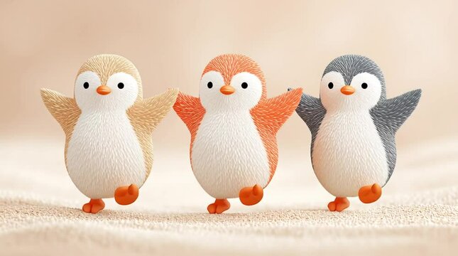 Cute penguin figurines in soft colors.