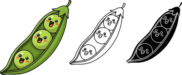 Cute cartoon peas in a pod vector illustration for kids coloring page and educational resources design