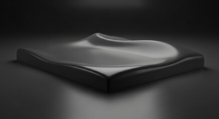 A smooth, abstract, dark, square-shaped object with a curved, raised central form.