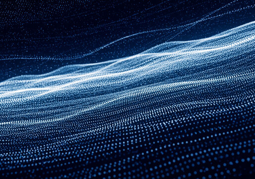 Abstract Data Flow Visualization Captivating Dark Blue Digital Particles for Futuristic Backgrounds - Powered by Adobe
