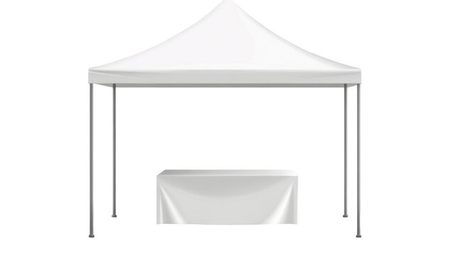 Title: Minimalist White Showcase Display Tent with Table Isolated on Clean White Background