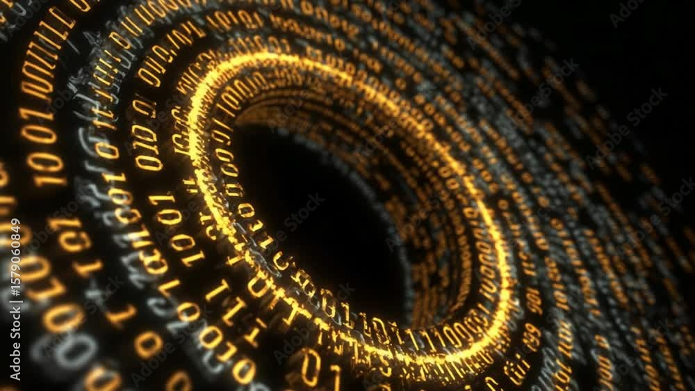 Poster abstract digital vortex: glowing binary code in a spiral