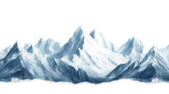 Title: White Snowy Mountains Landscape Isolated on White Background with Clean Minimal Aesthetic